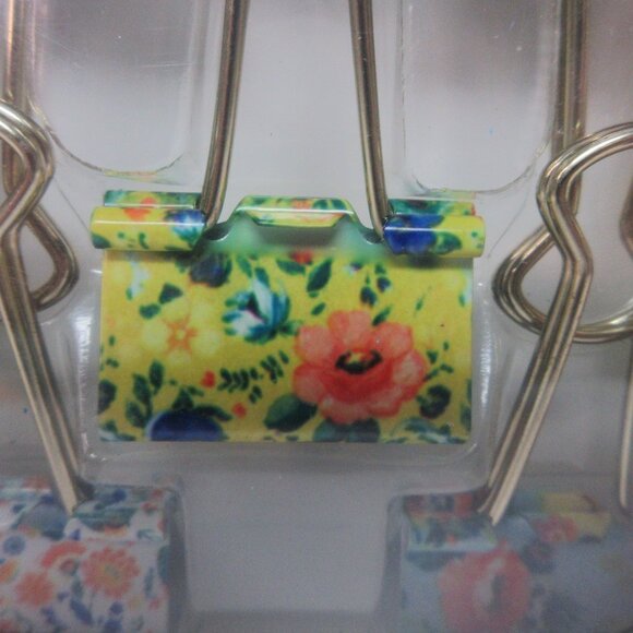 Pioneer Woman Metal Binder Clips Multicolor Floral 5ct Gold Handle 1.25in New - Picture 3 of 6